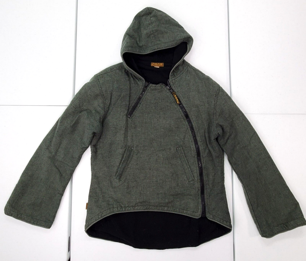 Pure Natural Fibers Nepal Women M Green Cotton/Burlap Hooded Jacket Sherpa/Boho